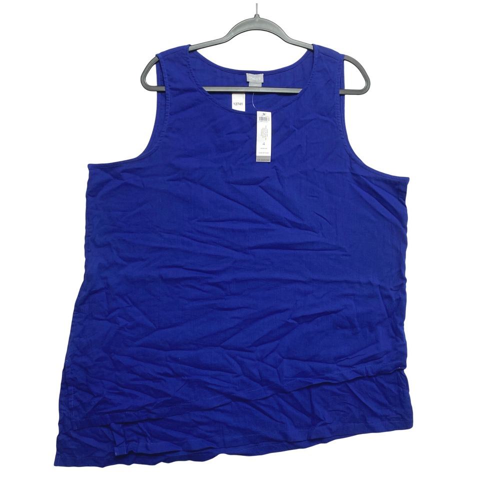 Chico's Tank Top WomenS 4 Blue Sleeveless Gauze Tank Solid Asymmetrical Top